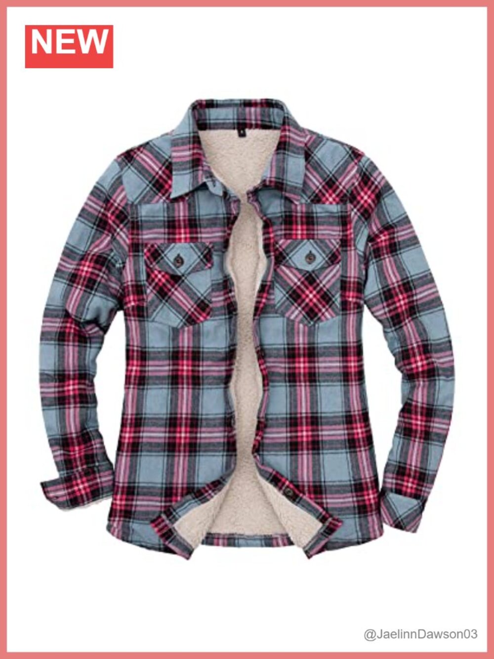 Sherpa Lined Plaid Flannel Jacket With Hand Pockets Button Front